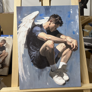 肌肉男天使系列装饰画挂画喷绘油画卧室靠墙男体工作室有型艺术