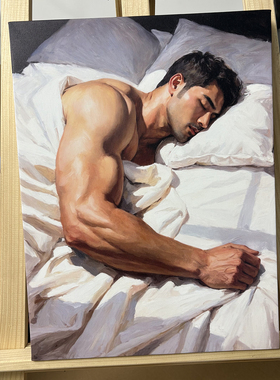 肌肉男睡梦中装饰画挂画喷绘油画卧室靠墙男体工作室画框艺术