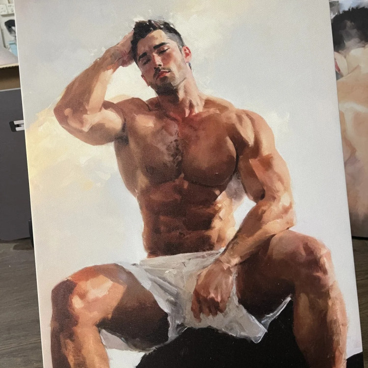 短裤壮汉肌肉男高清装饰画卧室挂画喷绘油画房间室内挂墙靠墙艺术