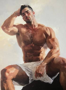短裤壮汉肌肉男高清装饰画卧室挂画喷绘油画房间室内挂墙靠墙艺术