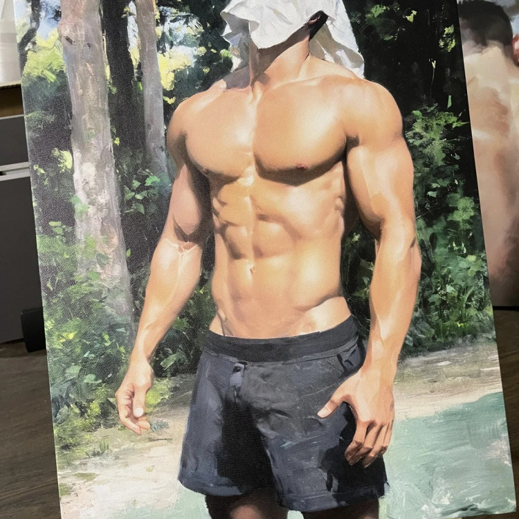 炎热的夏天肌肉高清装饰画卧室挂画喷绘油画房间室内挂墙靠墙型男