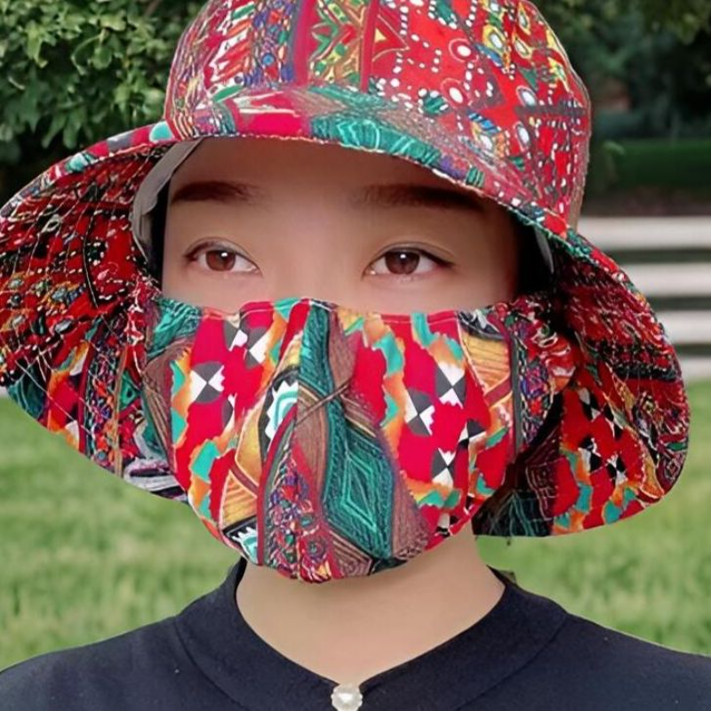 防晒口罩帽子一体遮阳帽太阳帽春夏户外防紫外线