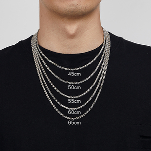 纯银项链男士 麦穗链龙骨链复古颈链锁骨链单链男女素链 太角链时尚