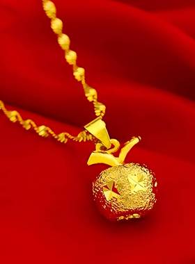 【专柜热销正品】金黄色金苹果吊坠项坠 水波纹金苹果吊坠项链hhw