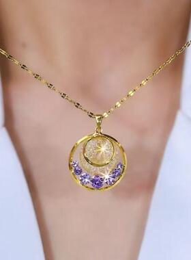 合金项链新款紫罗兰平安扣项链女法式气质高级轻奢紫色吊坠锁骨链