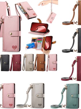 适用三星 Galaxy A17/A15/A37/A57/A53/A33/A16/A22/A52/A72/A35/A55/A56 爱心左右开拉链皮套 翻盖式套 防摔