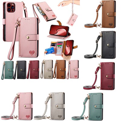 适用三星 Galaxy A17/A15/A37/A57/A53/A33/A16/A22/A52/A72/A35/A55/A56 爱心左右开拉链皮套 翻盖式套 防摔