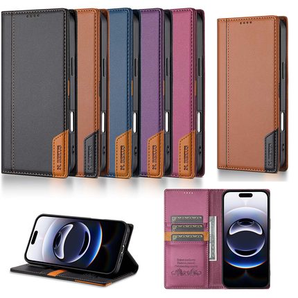 适用红米 Note11s/Note13 Pro/Note 14 Pro/M6/POCO X5 Pro/小米14T P3拼接磁吸 纯色商务款 翻盖式防摔