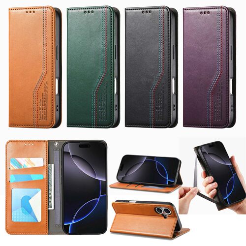 适用三星 Galaxy A17/A37/A57/A15/A36/S25/S24 Ultra/A16/A35/A55/S26 三色线磁吸 翻盖手机套 保护套 防摔