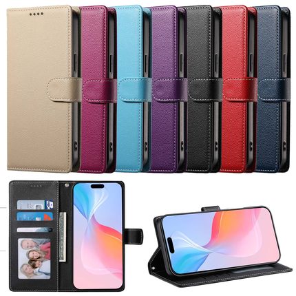 适用三星 Galaxy A17/A15/A37/A57/A53/M55/M62/A22/A52/A35/A55/A36/A56 荔枝纹纯色商务款 手机套 翻盖防摔