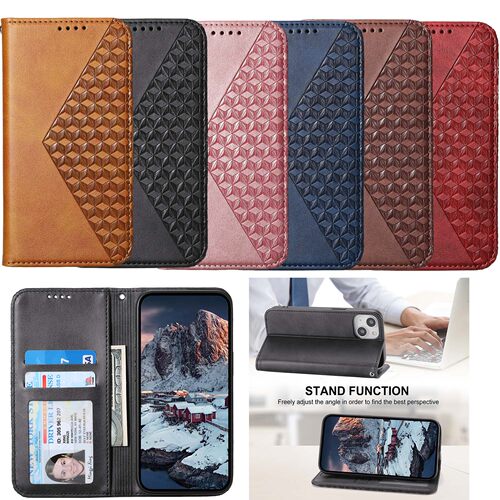 适用三星 Galaxy S10/S20/S21Plus/S25/S24/S20 FE/S24 Ultra/S21FE/Xcover 7 菱形对吸强磁 翻盖 手机套防摔