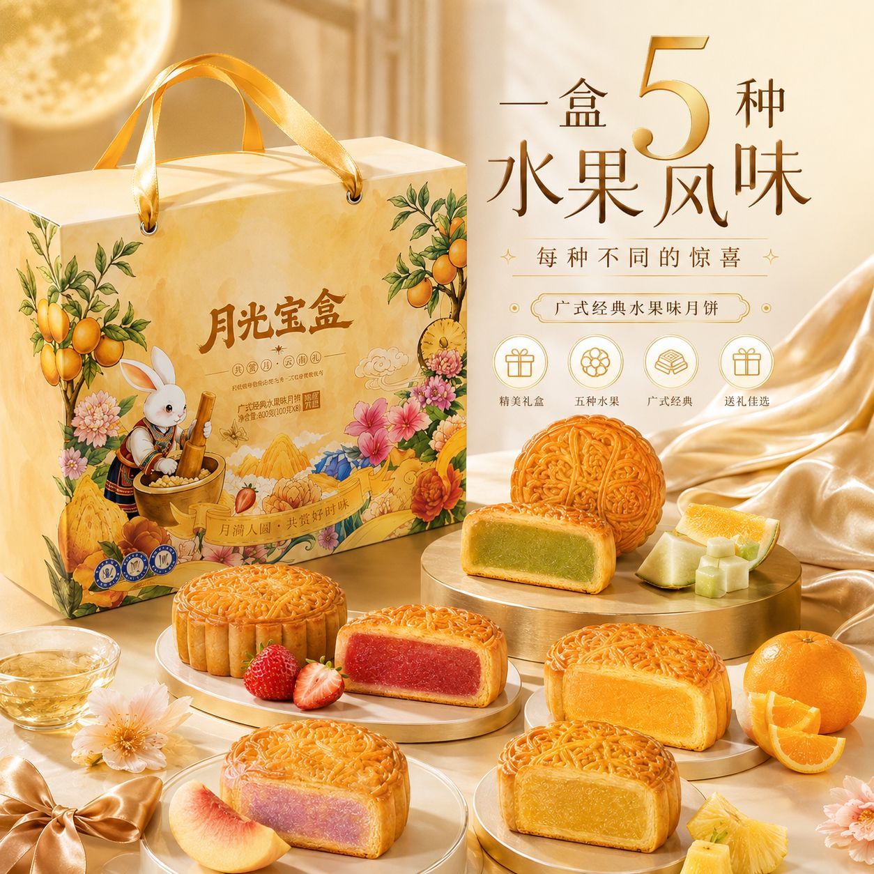 水果味大月饼草莓馅广式月饼凤梨酥糕点多口味混合装中秋送礼礼盒