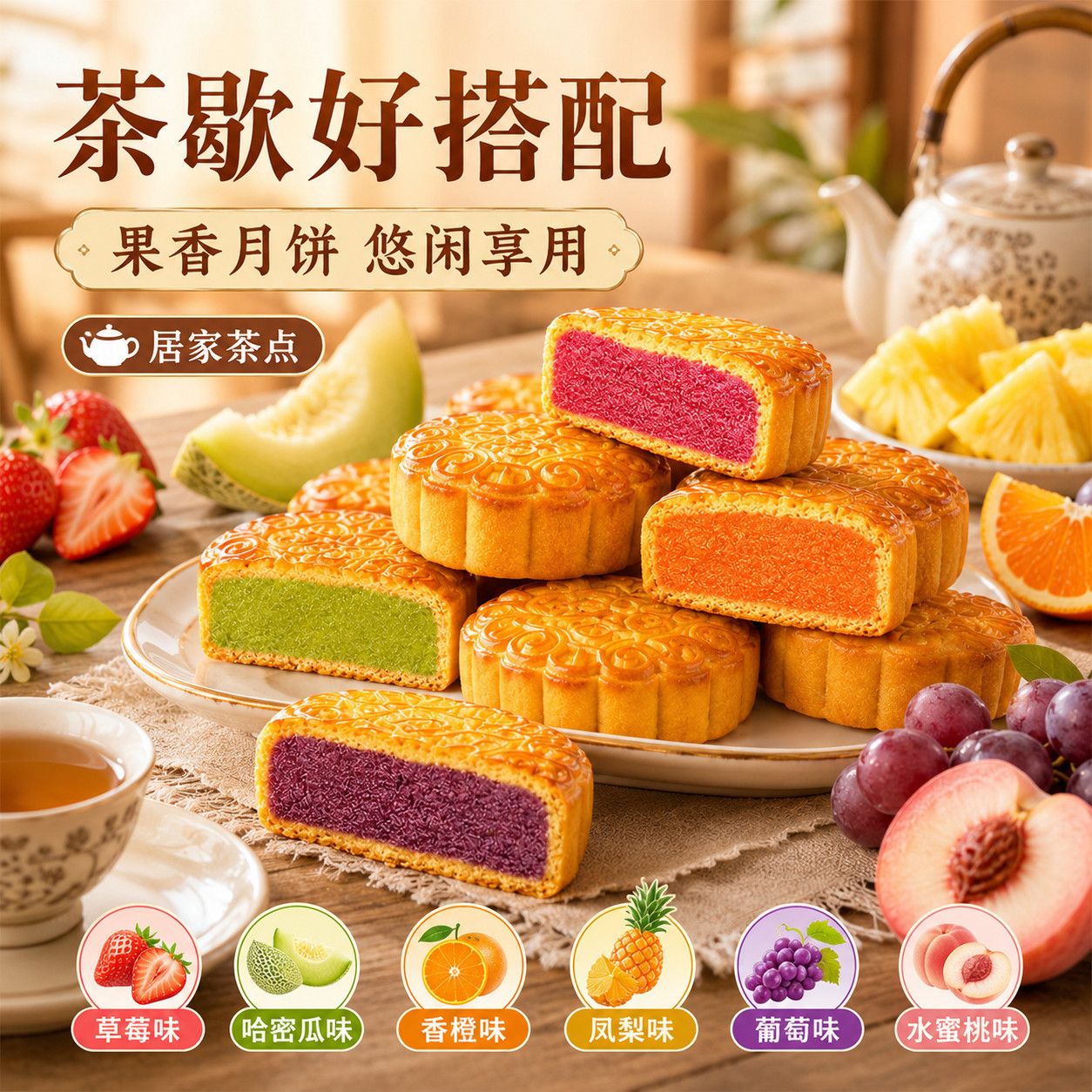 水果味大月饼草莓馅广式月饼凤梨酥糕点多口味混合装中秋送礼批发