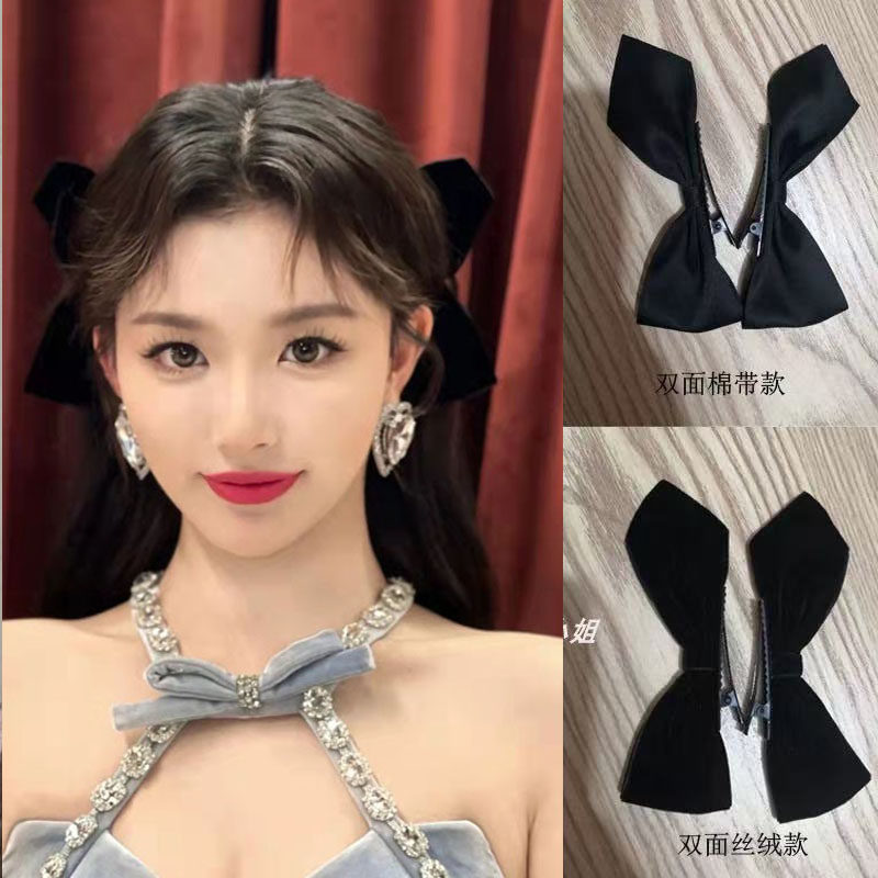 龙心jisoo金智秀同款丝绒蝴蝶结发夹对夹耳朵发饰网红双马尾