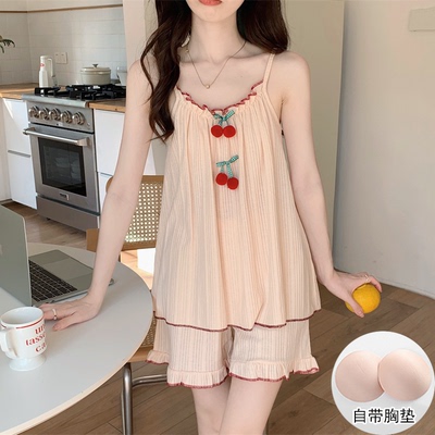 带胸垫一体睡衣女夏吊带两件套