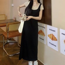 假两件吊带连衣裙女2025新款夏季大码胖mm设计感小众收腰显瘦裙子