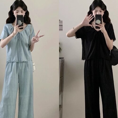V领镂空休闲气质显瘦两件套