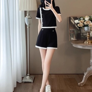 黑色运动休闲套装女夏季2025新款减龄洋气炸街短袖短裤两件套显瘦