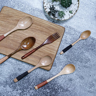 清仓 日式木质勺子餐具木勺子原木长柄调羹创意实木汤勺饭勺茶勺