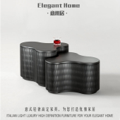 弧形咖啡桌 咖啡桌创意时尚 意式 轻奢木质雕刻茶几别墅豪宅设计师款