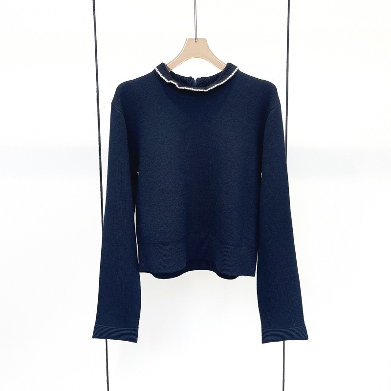 高品质S家品牌原单2025春秋新款法式气质木耳花边半立领针织衫潮