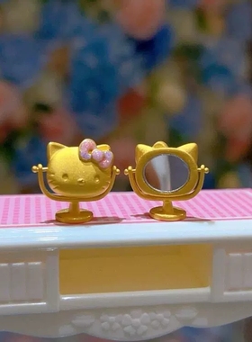 少女猫粉迷你小镜子金色Kitty可爱化妆镜凯蒂猫便携镜随身镜摆件