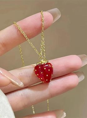 独特轻奢红色新款耳饰草莓项链