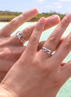 时尚自由海浪情侣套戒个性潮流