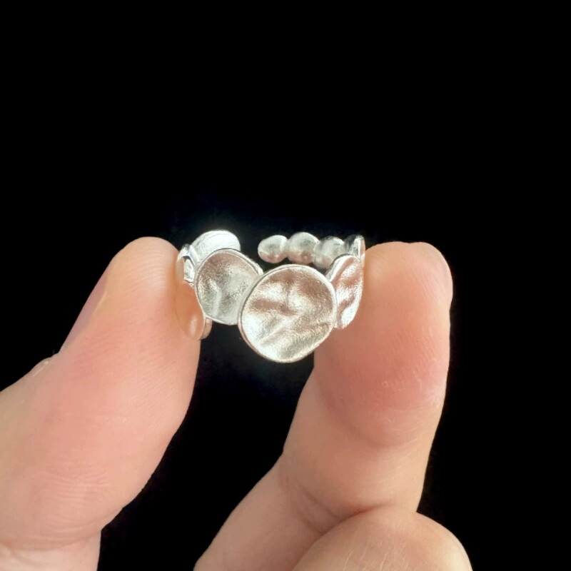 时尚镀银色不规则圆勺烧白开口指环小众设计可调节戒指高级感