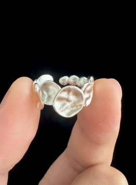 时尚镀银色不规则圆勺烧白开口指环小众设计可调节戒指高级感