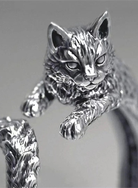 暗黑风巫师猫开口戒指小众可爱