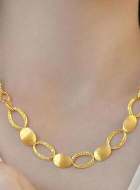 复古光影金丝绸光环拉丝工艺环环相扣椭圆形金色项链