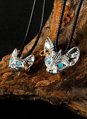 斯芬克斯挂金圈无毛猫吊坠项链