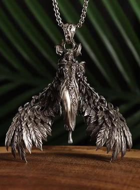 欧美复古做旧天使翅膀项链
