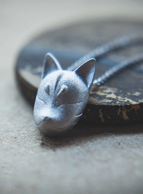 复古小众设计假面狐狸面具吊坠狐狸项链中式绳艺项链动漫项链