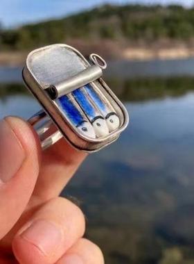 新品创意奇特的沙丁鱼罐头项链个性风戒指鲱鱼罐头戒指