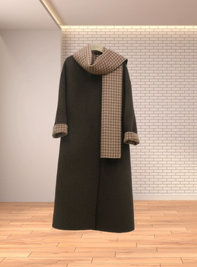 围巾领减龄双面呢羊毛外套女2025冬季新款复古气质英伦风保暖大衣