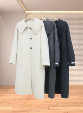 韩系简约H型羊毛大衣女中长款大娃娃领宽松显瘦外套 冬季气质百搭