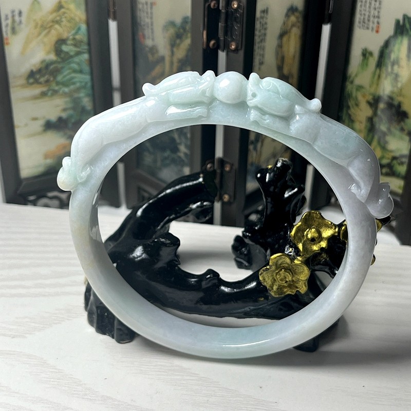 缅甸天然翡翠A货玉石大圈口手镯
