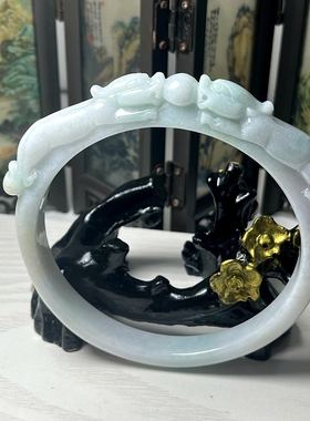 缅甸天然翡翠A货玉石大圈口手镯貔貅臂镯摆件玉器内径83.1mm带证