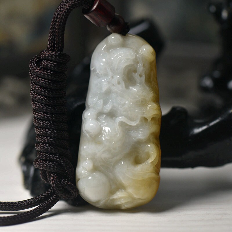 翡翠玉石A货黄翡龙牌吊坠 男款缅甸玉器珠宝首饰吊坠 保真送证书