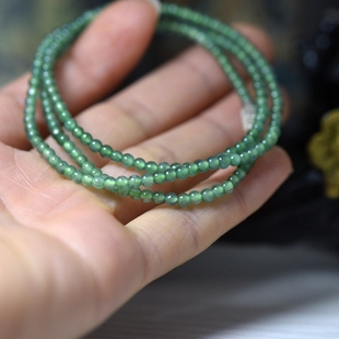 冰糯种天然翡翠A货玉石小圆珠子项链女款小米圆珠手链项链带证书