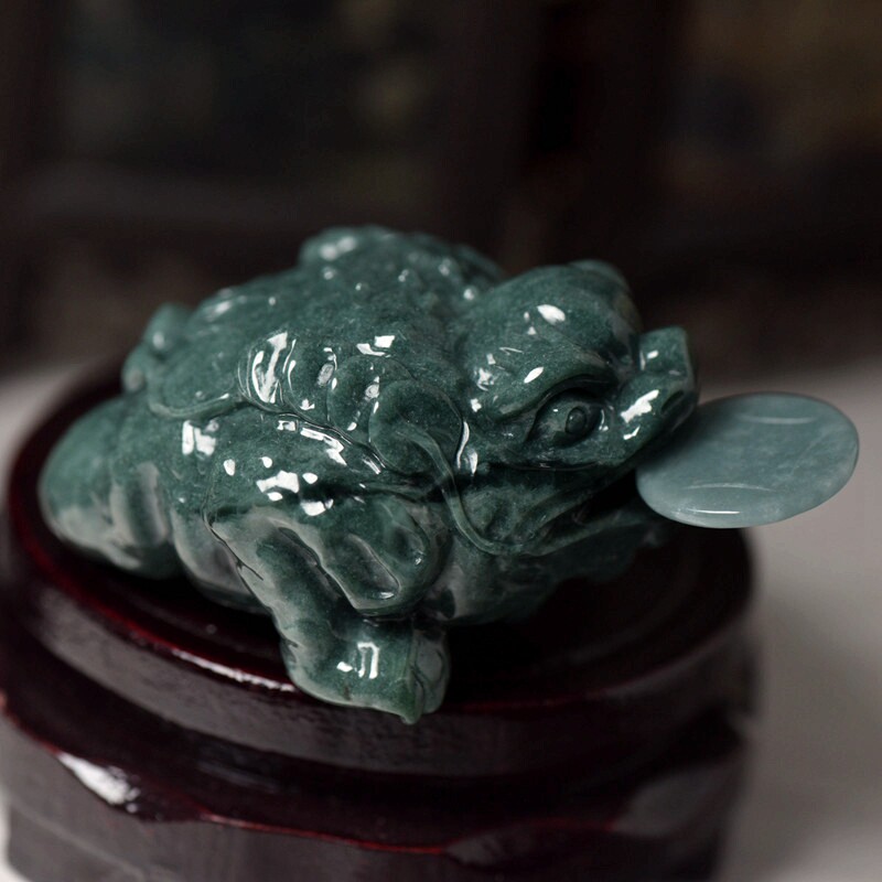 天然翡翠A货玉石金蟾摆件糯种三脚蟾蜍摆饰品玉器带证书