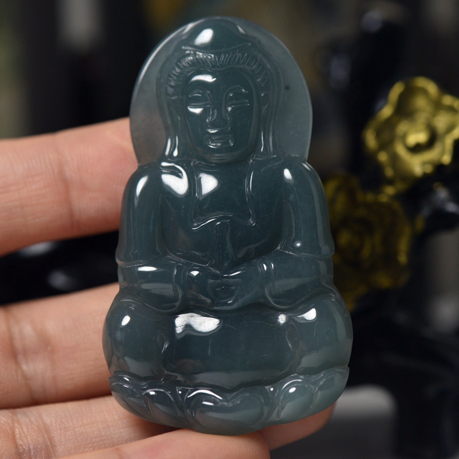 天然翡翠A货玉石观音吊坠观音菩萨玉佩正装观音玉器带证书