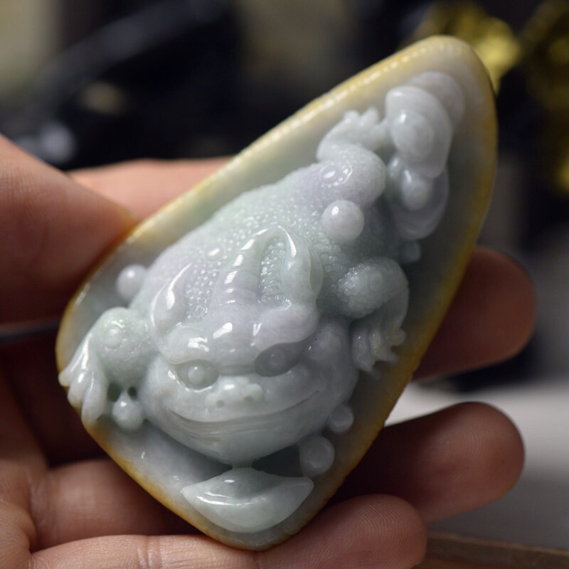 现货一物一图缅甸翡翠A货玉石金蟾手玩件把件黄翡雕刻蟾蜍带证