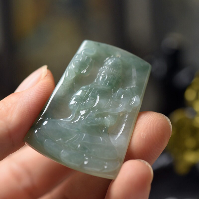 工厂直销 天然翡翠玉石观音牌吊坠 缅甸玉器男女款观音玉牌挂件