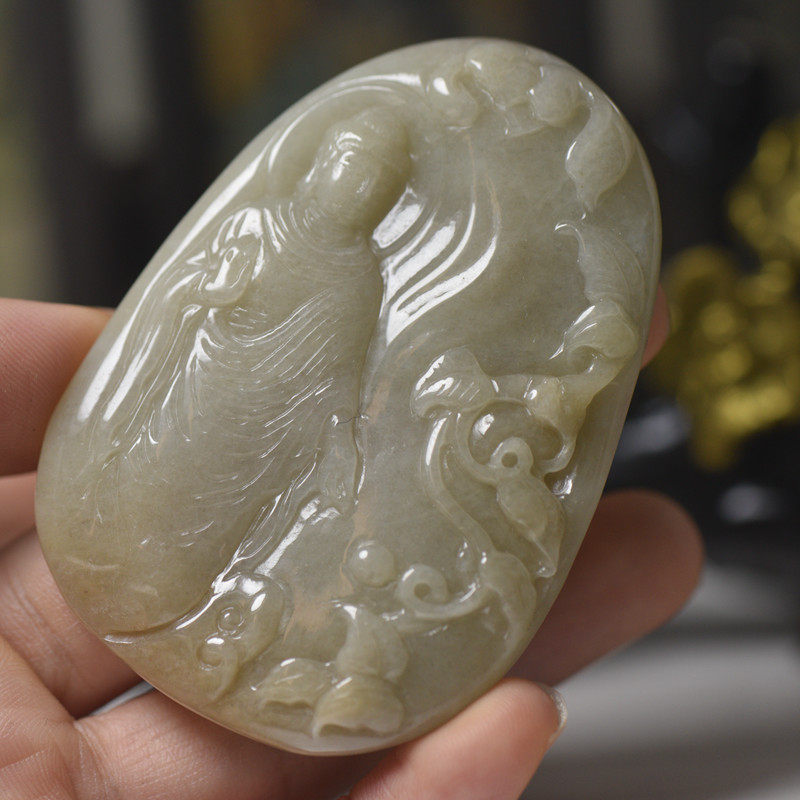 翡翠玉石油黄玉佛牌吊坠 缅甸天然A货山水佛牌颈饰挂件四会工厂店