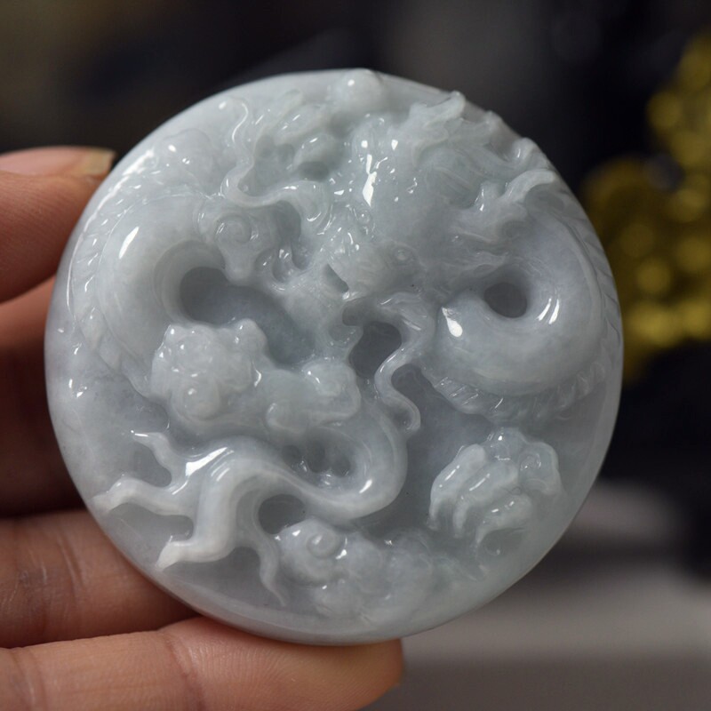 翡翠玉石龙行四海A货龙牌 玉雕缅甸玉器珠宝首饰吊坠 保真送证书
