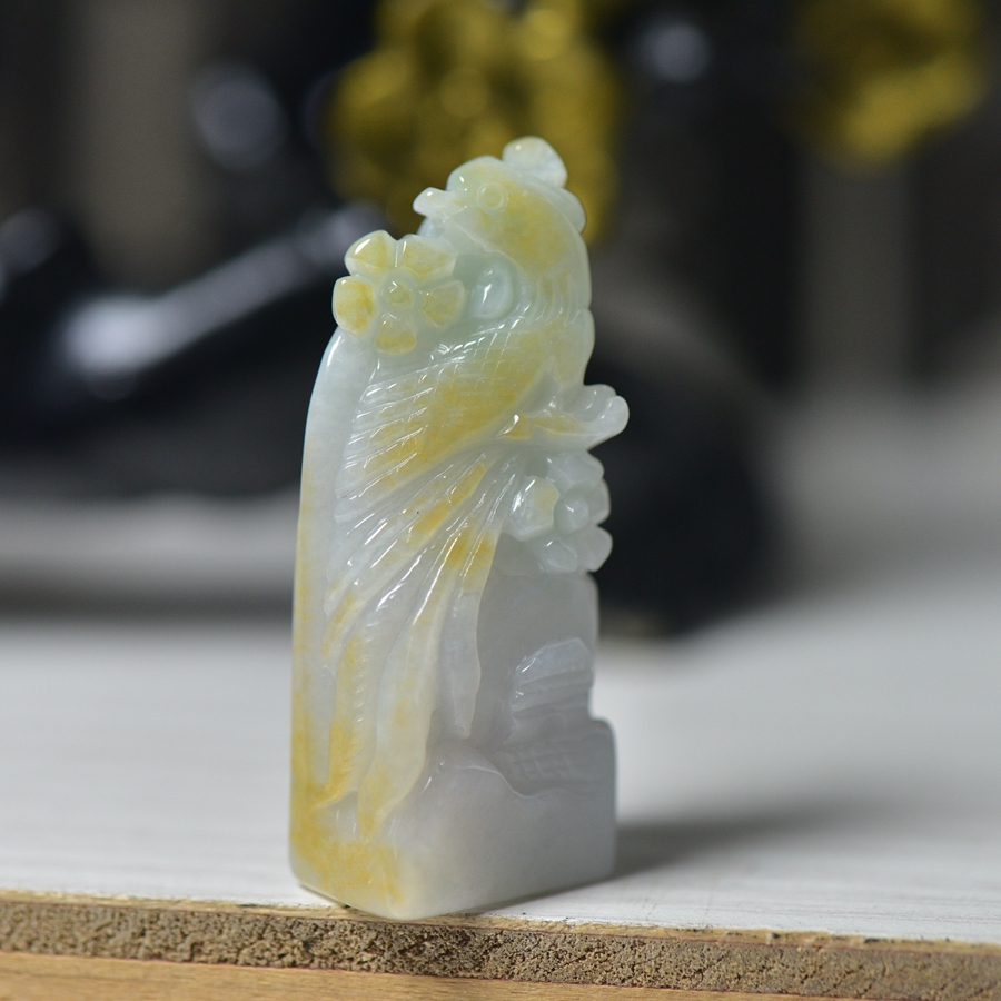 翡翠黄翡玉石花鸟吊坠 A货喜上眉梢雕件颈饰挂件保真送证假一赔三