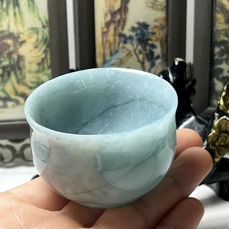 天然翡翠A货玉石酒杯茶杯功夫茶杯摆件茶宠摆件玉器带证书